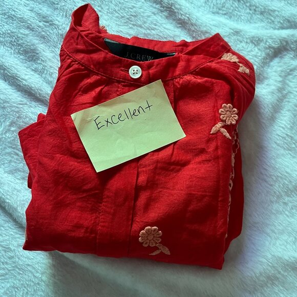 J.Crew Womens Floral Embroidered Popover Blouse Top PXXS Red Long Sleeve Boho - Picture 10 of 10